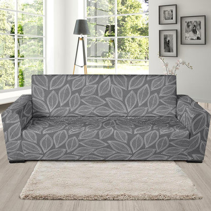 Elm Leave Grey Print Pattern Sofa Slipcover-JTAMIGO.COM