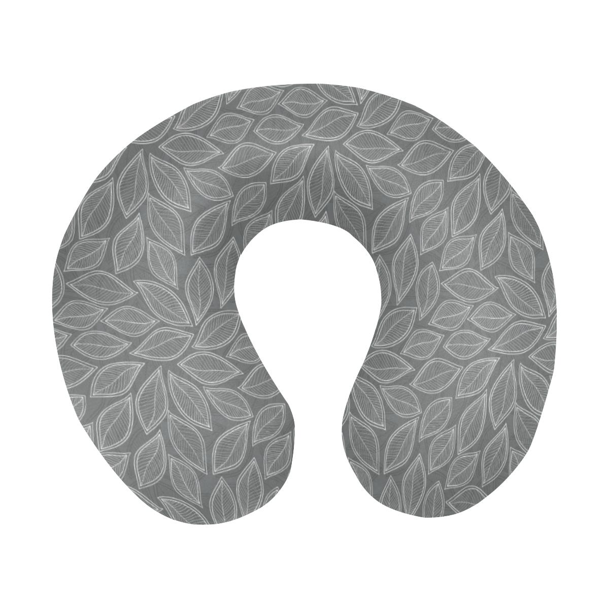 Elm Leave Grey Print Pattern U-Shaped Travel Neck Pillow-JTAMIGO.COM