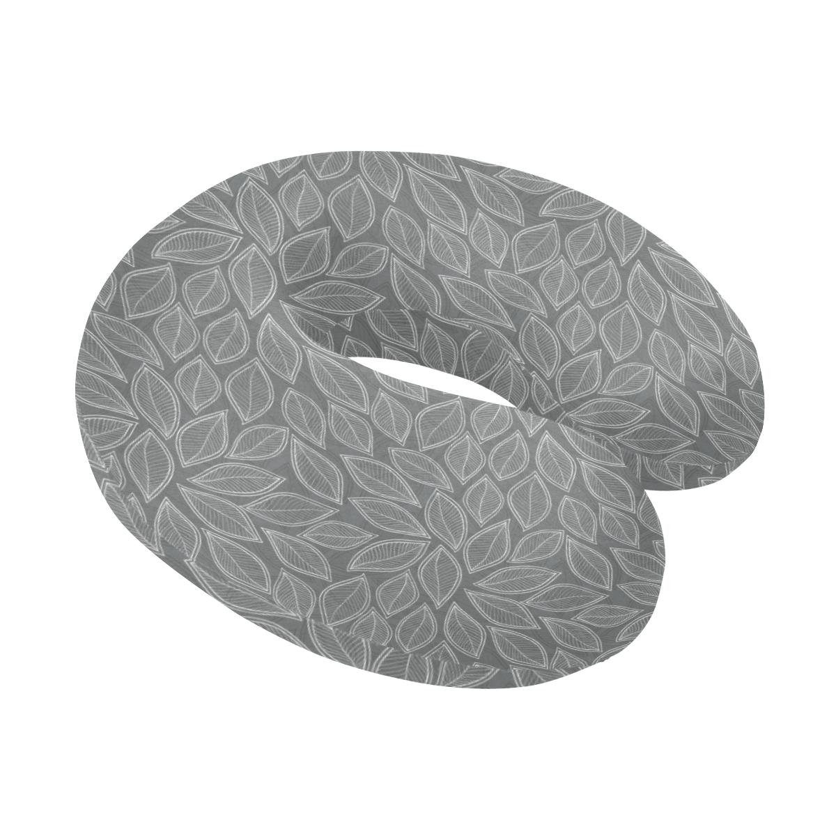 Elm Leave Grey Print Pattern U-Shaped Travel Neck Pillow-JTAMIGO.COM