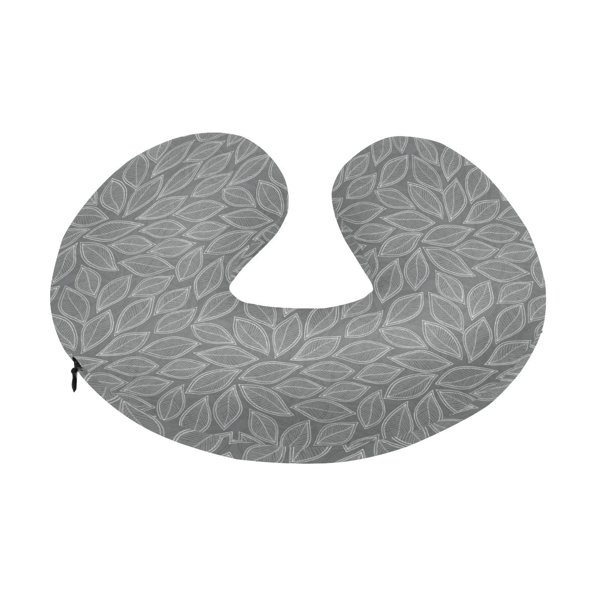 Elm Leave Grey Print Pattern U-Shaped Travel Neck Pillow-JTAMIGO.COM