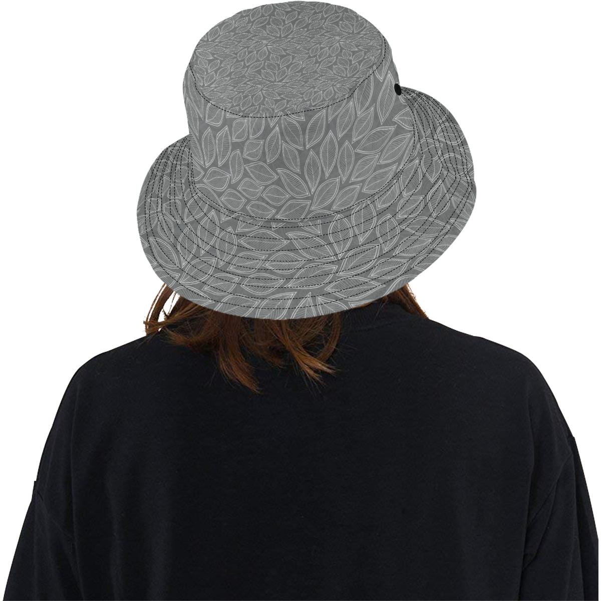 Elm Leave Grey Print Pattern Unisex Bucket Hat