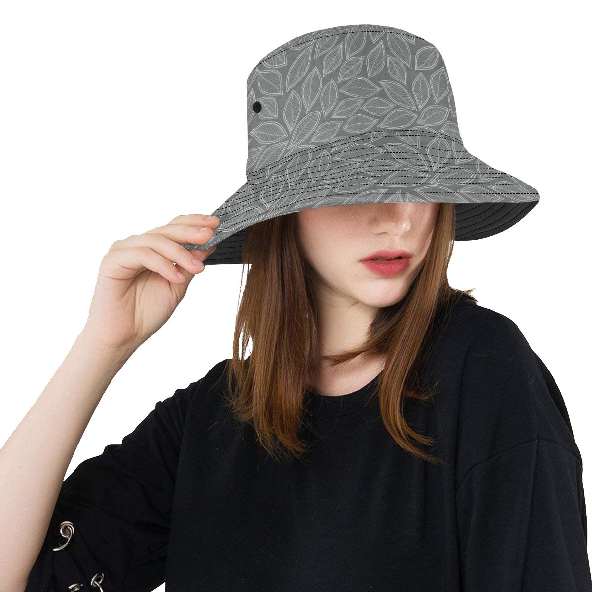Elm Leave Grey Print Pattern Unisex Bucket Hat