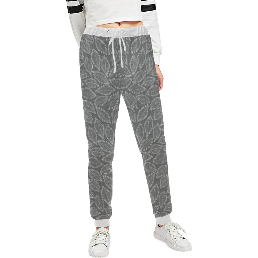 Elm Leave Grey Print Pattern Unisex Casual Sweatpants (Model L11)-JTAMIGO.COM