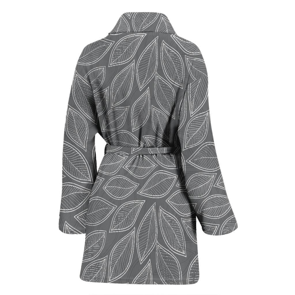 Elm Leave Grey Print Pattern Women Bath Robe-JTAMIGO.COM