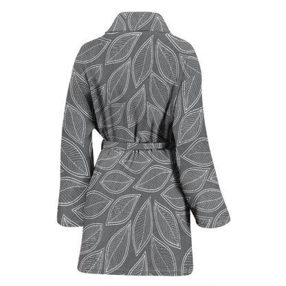 Elm Leave Grey Print Pattern Women Bath Robe-JTAMIGO.COM