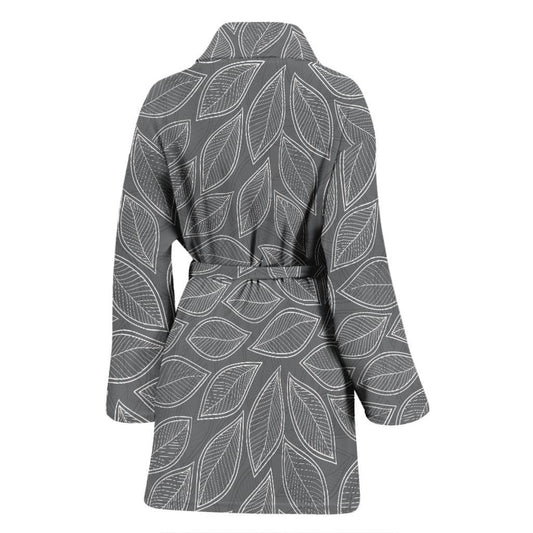 Elm Leave Grey Print Pattern Women Bath Robe-JTAMIGO.COM