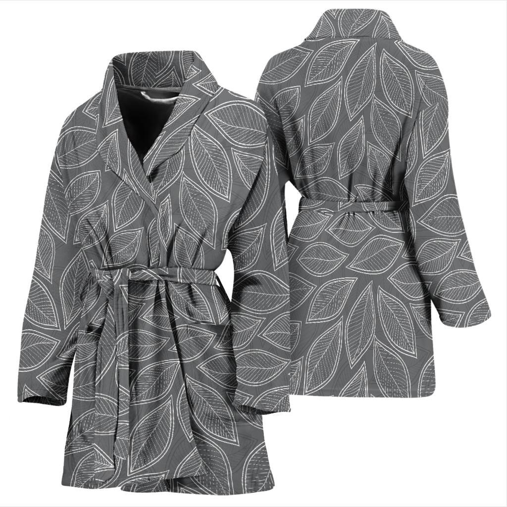 Elm Leave Grey Print Pattern Women Bath Robe-JTAMIGO.COM