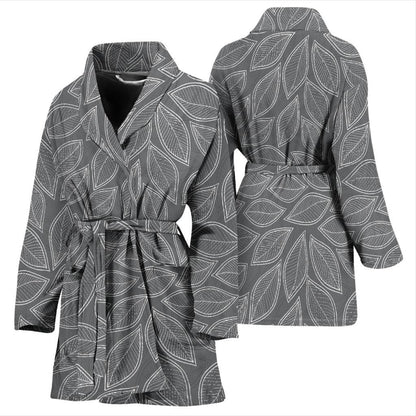Elm Leave Grey Print Pattern Women Bath Robe-JTAMIGO.COM