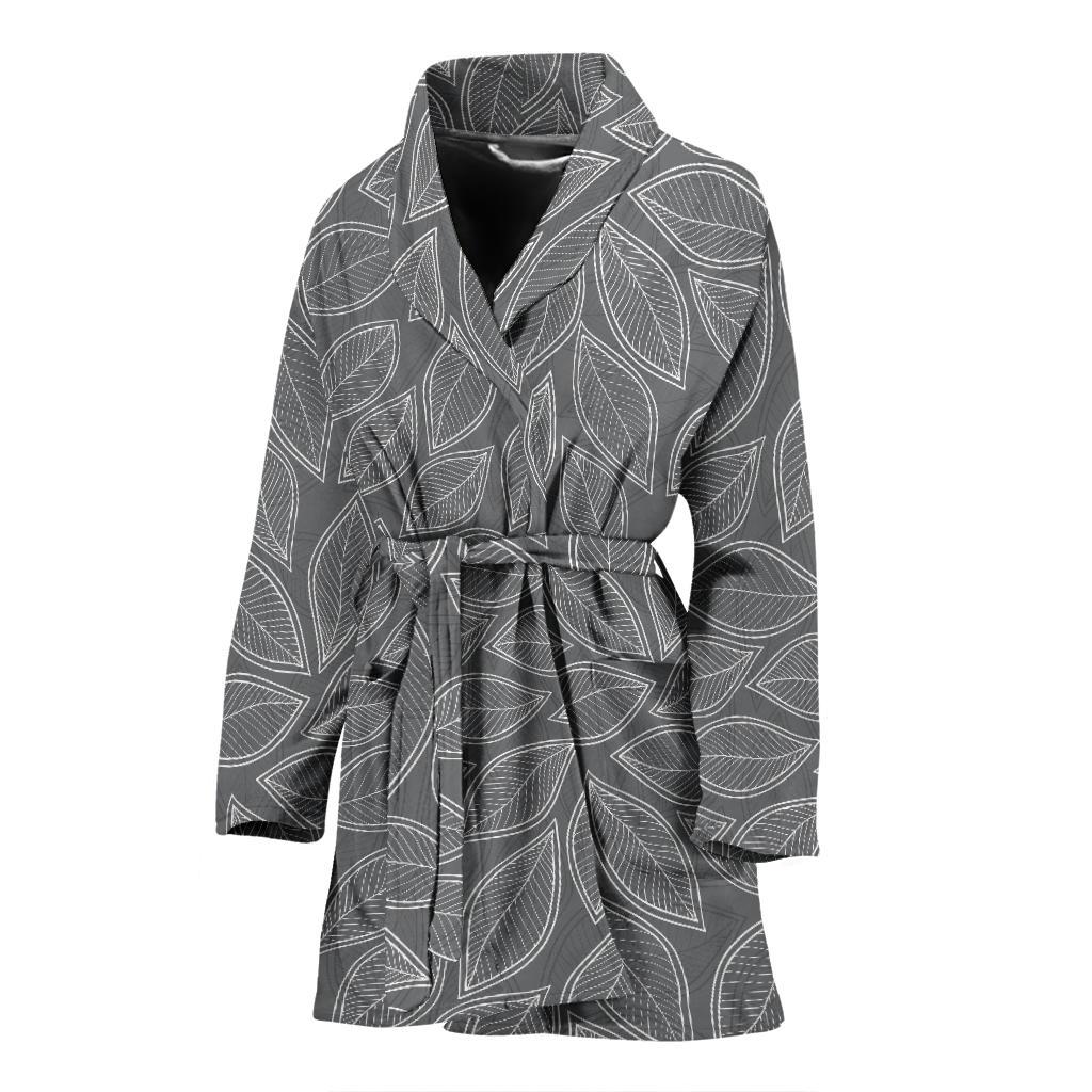 Elm Leave Grey Print Pattern Women Bath Robe-JTAMIGO.COM