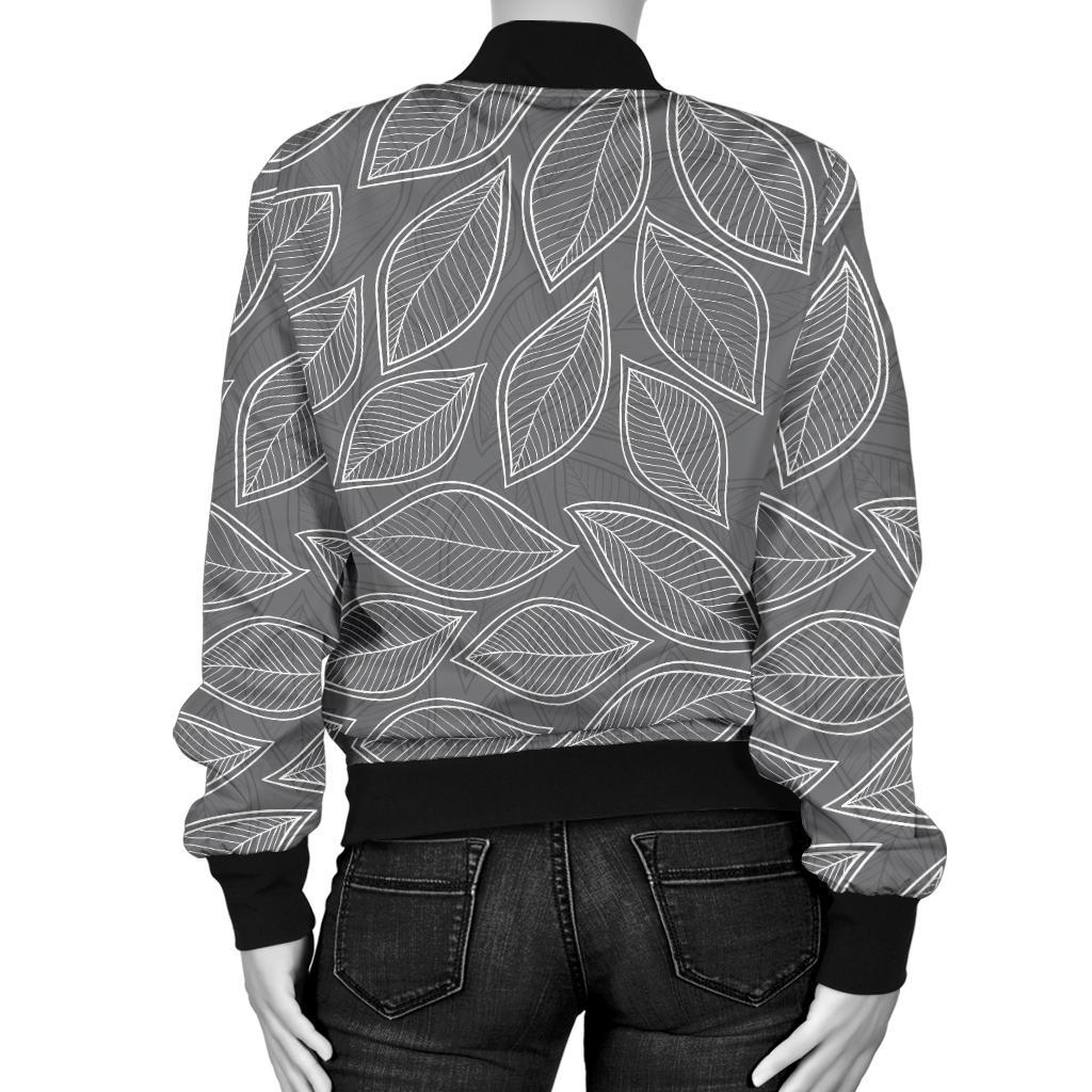 Elm Leave Grey Print Pattern Women Casual Bomber Jacket