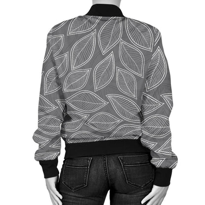 Elm Leave Grey Print Pattern Women Casual Bomber Jacket