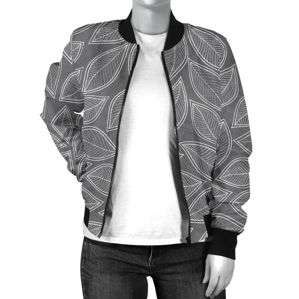 Elm Leave Grey Print Pattern Women Casual Bomber Jacket
