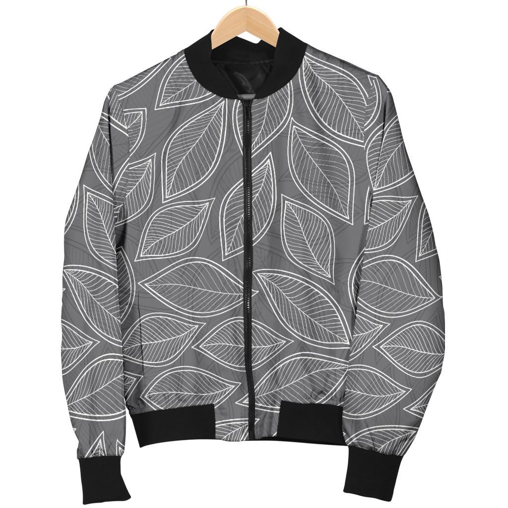 Elm Leave Grey Print Pattern Women Casual Bomber Jacket