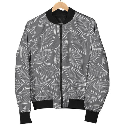 Elm Leave Grey Print Pattern Women Casual Bomber Jacket
