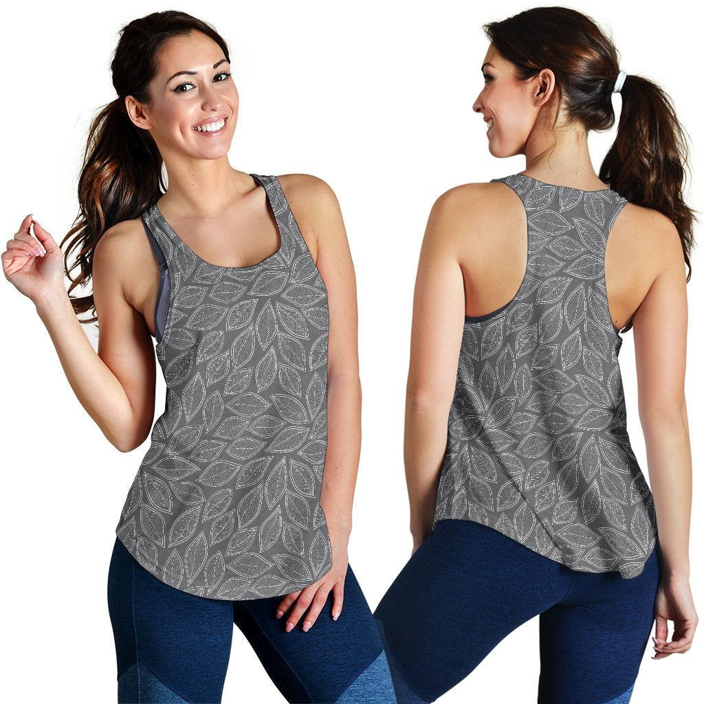 Elm Leave Grey Print Pattern Women Racerback Tank Top