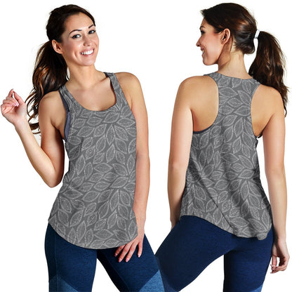 Elm Leave Grey Print Pattern Women Racerback Tank Top