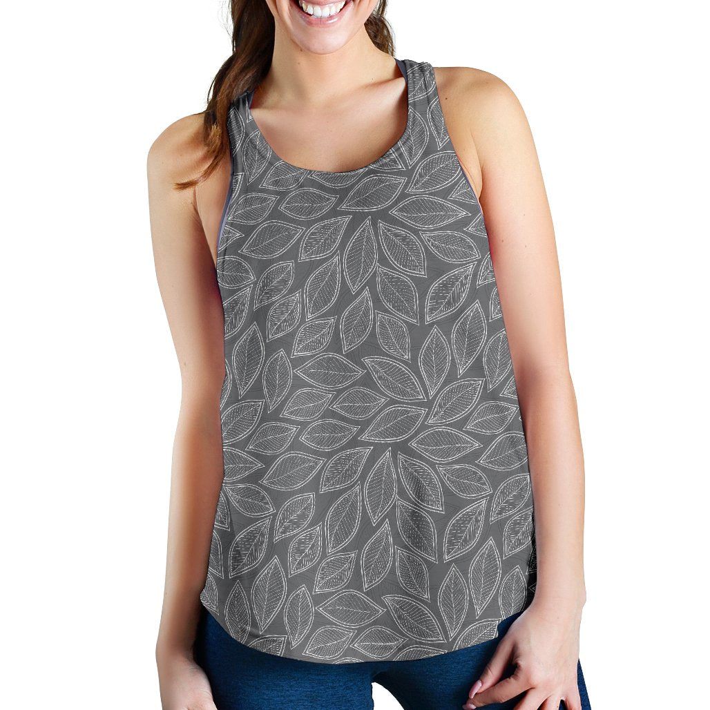 Elm Leave Grey Print Pattern Women Racerback Tank Top