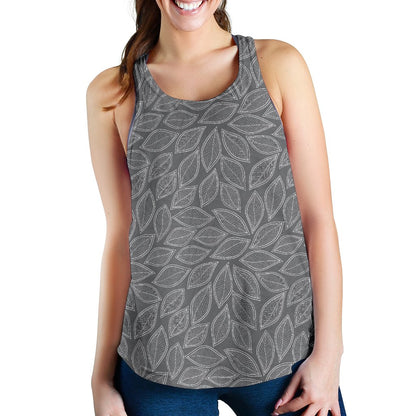 Elm Leave Grey Print Pattern Women Racerback Tank Top
