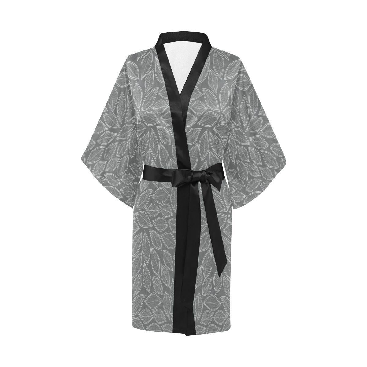 Elm Leave Grey Print Pattern Women Short Kimono Robe