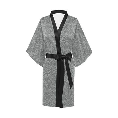 Elm Leave Grey Print Pattern Women Short Kimono Robe