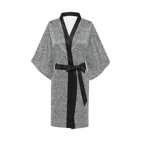 Elm Leave Grey Print Pattern Women Short Kimono Robe