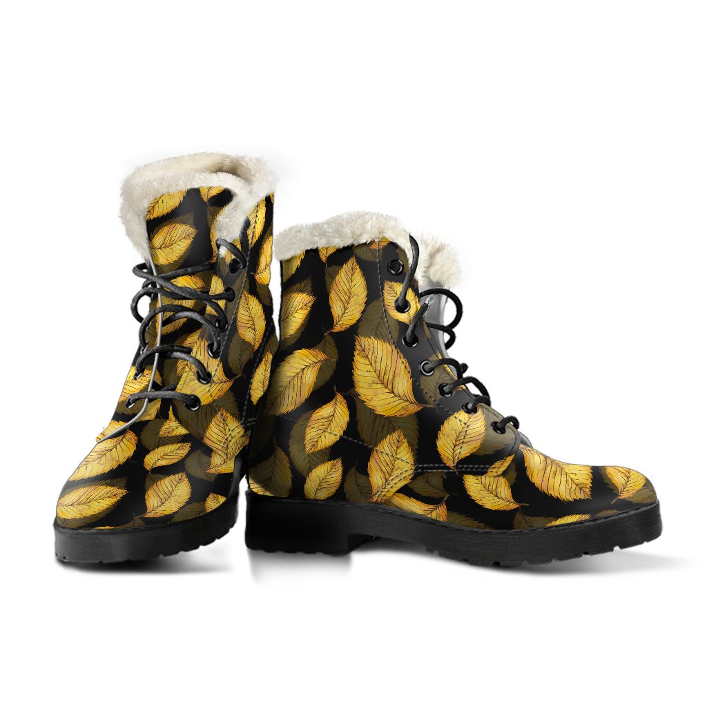 Elm Leave Summer Print Pattern Faux Fur Leather Boots-JTAMIGO.COM