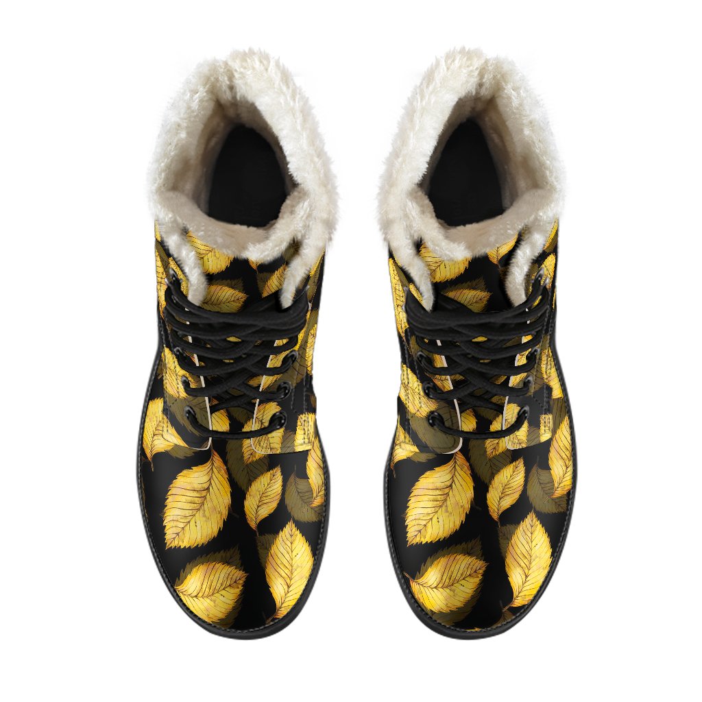 Elm Leave Summer Print Pattern Faux Fur Leather Boots-JTAMIGO.COM