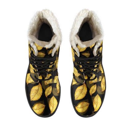 Elm Leave Summer Print Pattern Faux Fur Leather Boots-JTAMIGO.COM