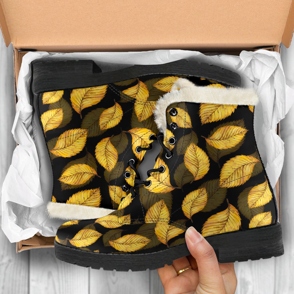 Elm Leave Summer Print Pattern Faux Fur Leather Boots-JTAMIGO.COM