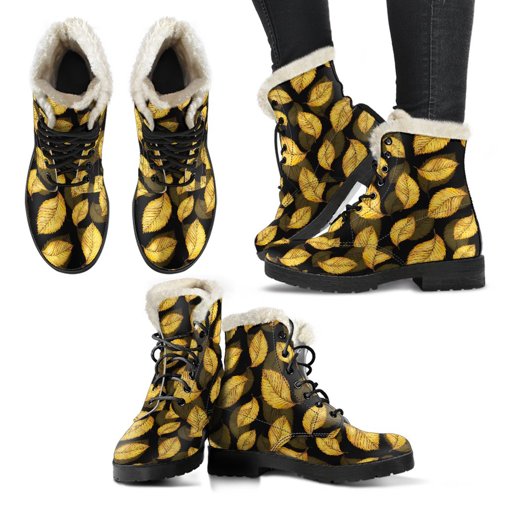Elm Leave Summer Print Pattern Faux Fur Leather Boots-JTAMIGO.COM