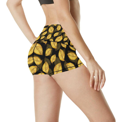 Elm Leave Summer Print Pattern High Waisted Spandex Shorts-JTAMIGO.COM