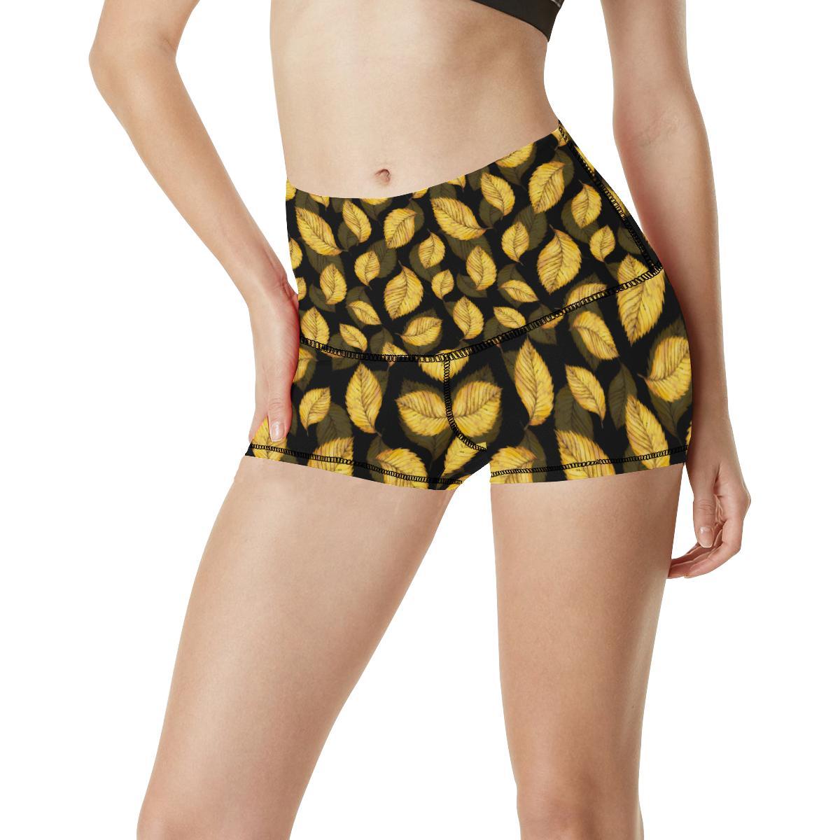 Elm Leave Summer Print Pattern High Waisted Spandex Shorts-JTAMIGO.COM