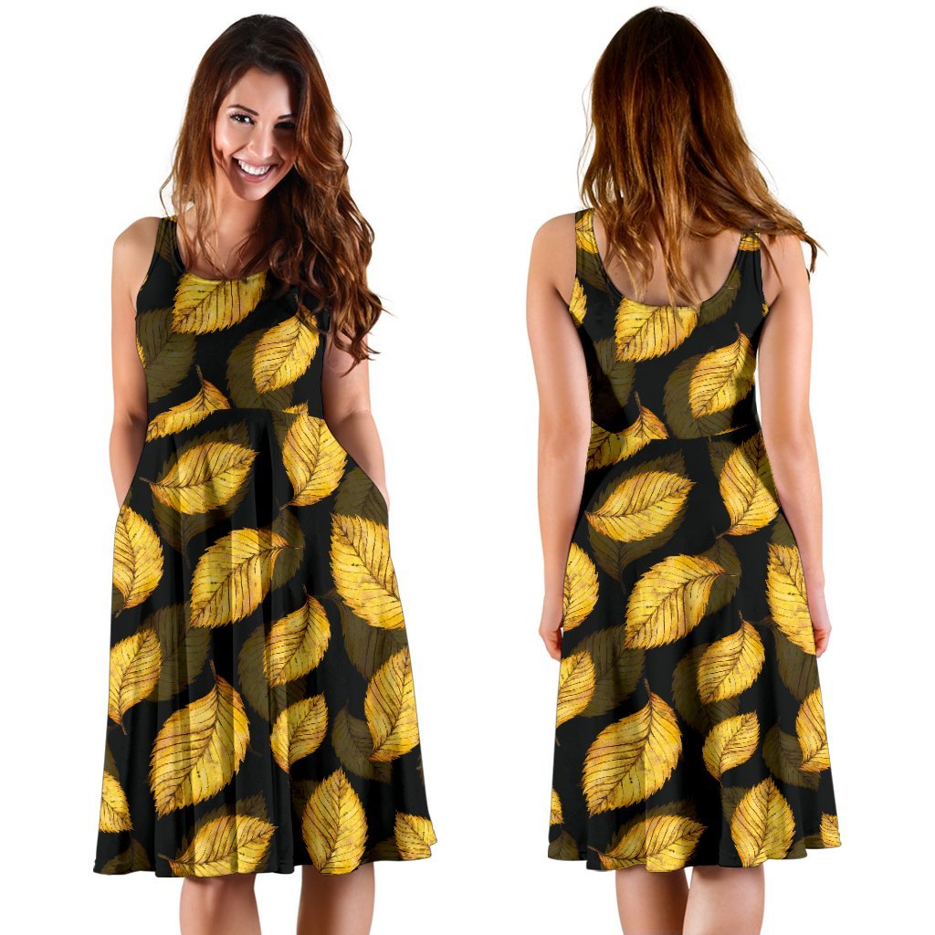 Elm Leave Summer Print Pattern Sleeveless Dress