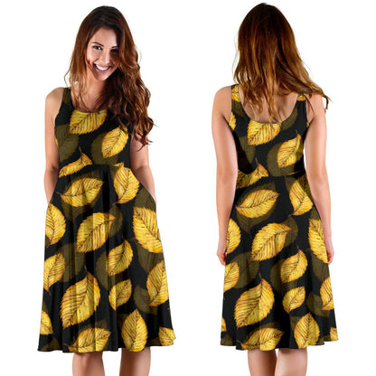 Elm Leave Summer Print Pattern Sleeveless Dress