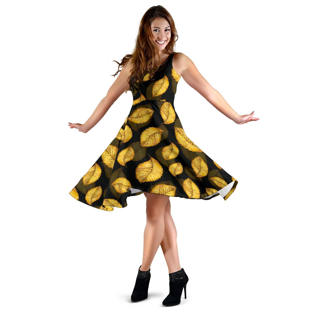 Elm Leave Summer Print Pattern Sleeveless Dress