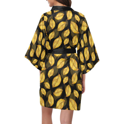 Elm Leave Summer Print Pattern Women Short Kimono Robe