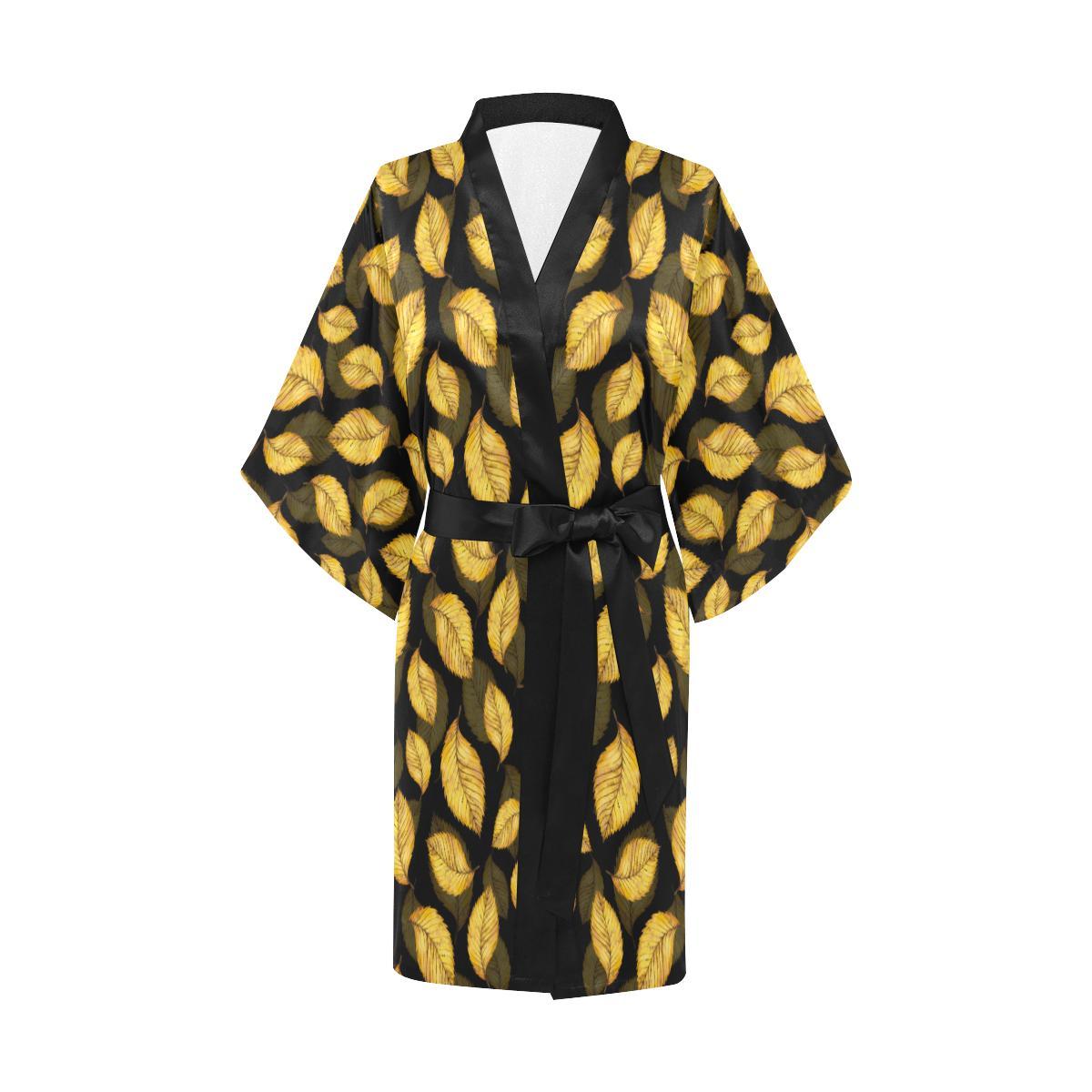 Elm Leave Summer Print Pattern Women Short Kimono Robe