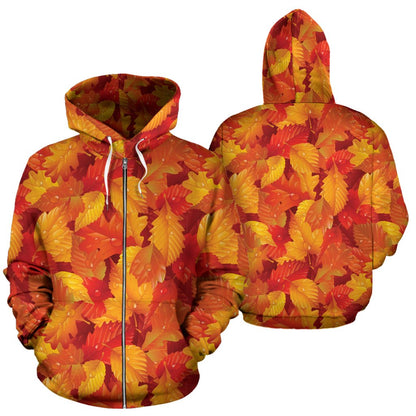 Elm Leaves Autumn Print Pattern Zip Up Hoodie