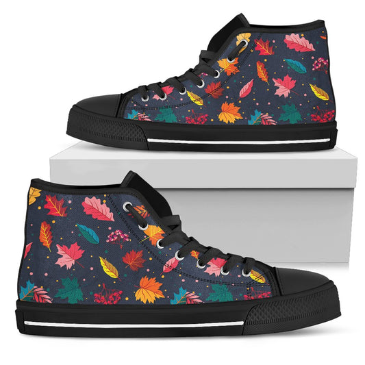 Elm Leaves Colorful Print Pattern Women High Top Shoes