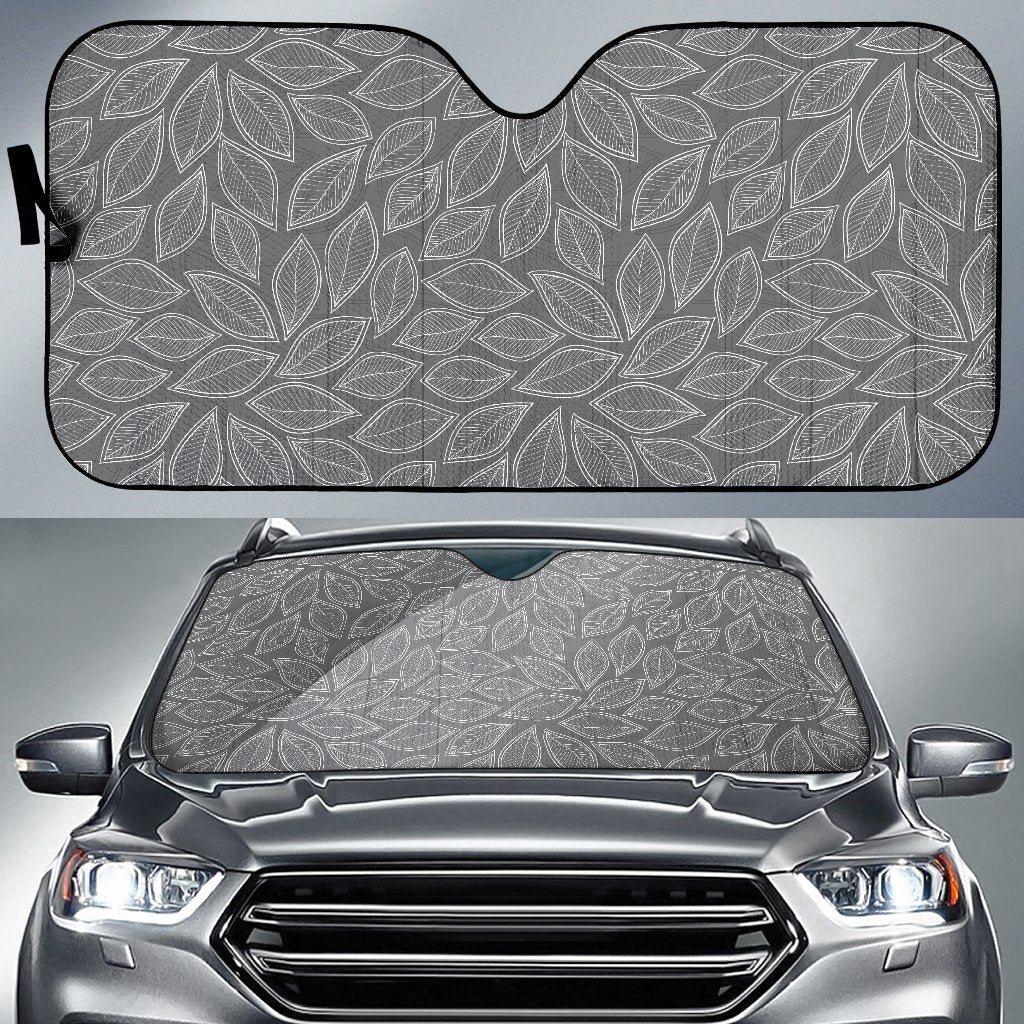 Elm Leaves Grey Print Pattern Car Sun Shade For Windshield
