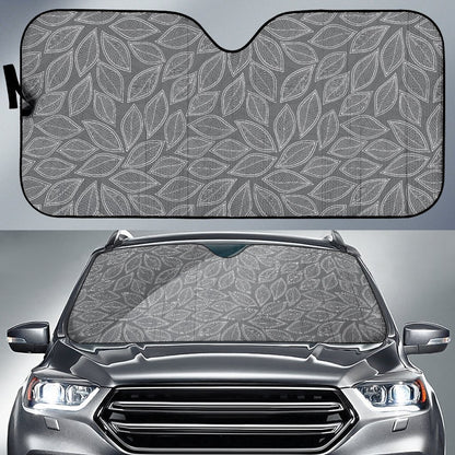 Elm Leaves Grey Print Pattern Car Sun Shade For Windshield