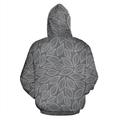Elm Leaves Grey Print Pattern Zip Up Hoodie