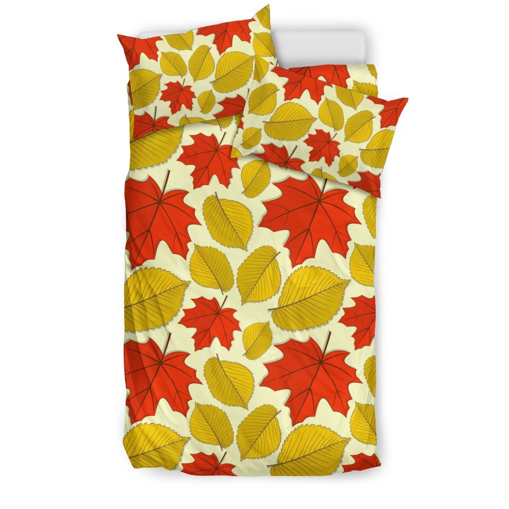 Elm Maple Leave Print Pattern Duvet Cover Bedding Set