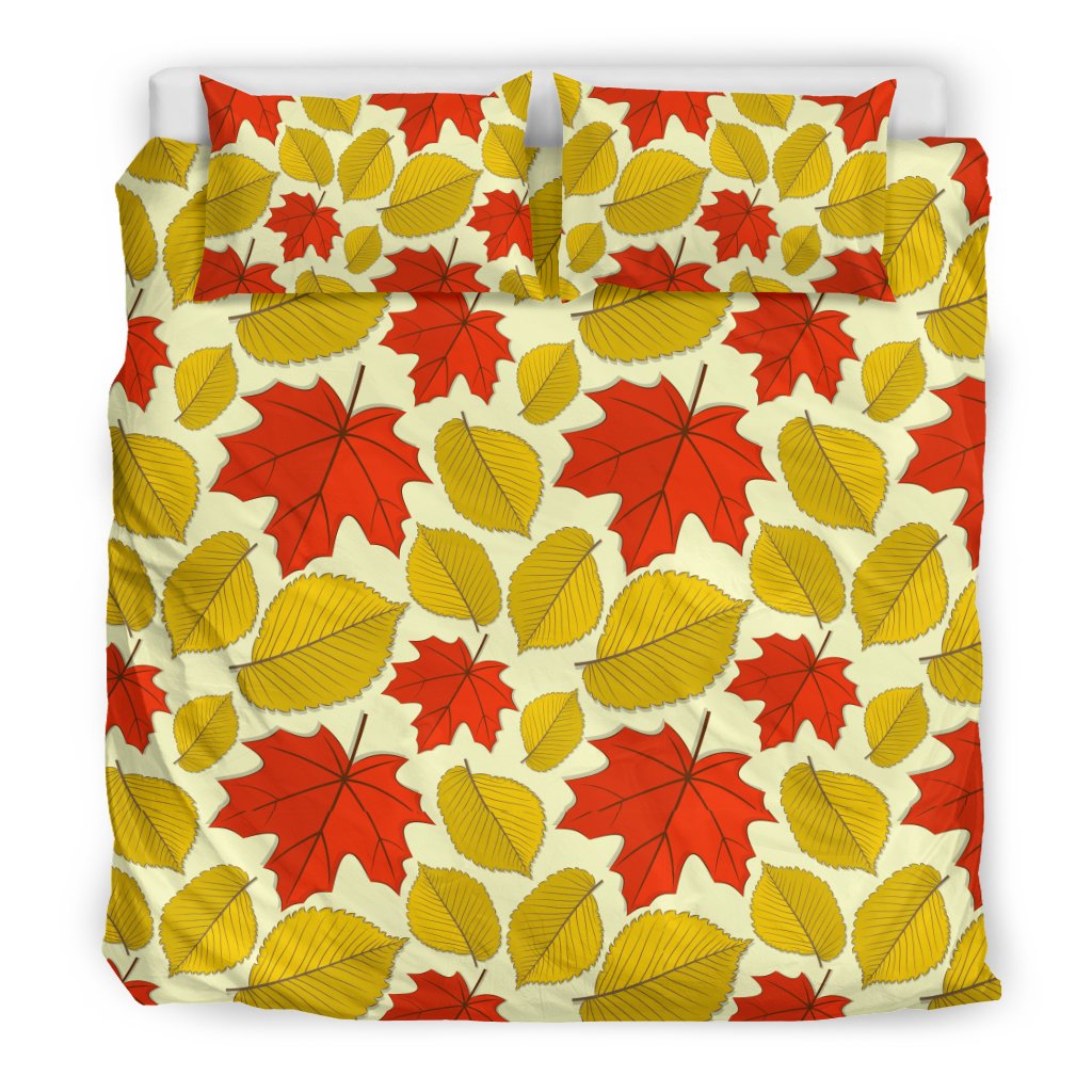 Elm Maple Leave Print Pattern Duvet Cover Bedding Set