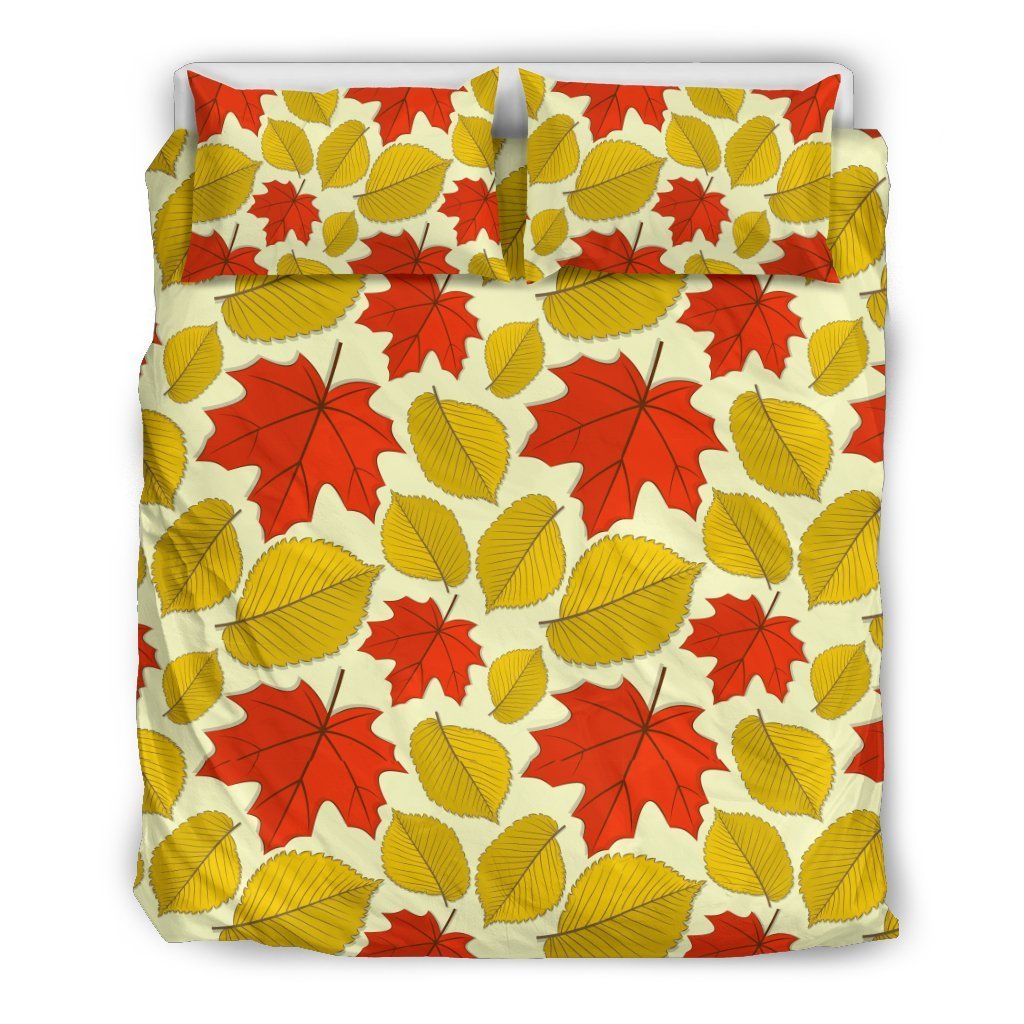 Elm Maple Leave Print Pattern Duvet Cover Bedding Set