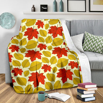 Elm Maple Leave Print Pattern Fleece Blanket