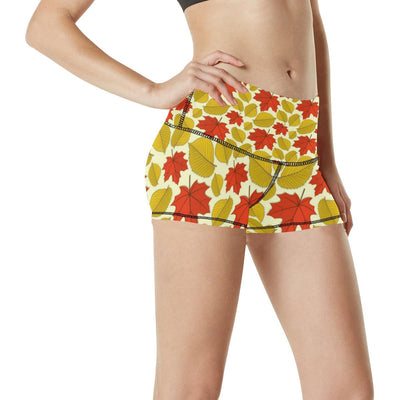 Elm Maple Leave Print Pattern High Waisted Spandex Shorts-JTAMIGO.COM