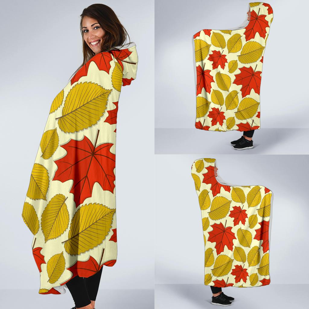 Elm Maple Leave Print Pattern Hooded Blanket-JTAMIGO.COM