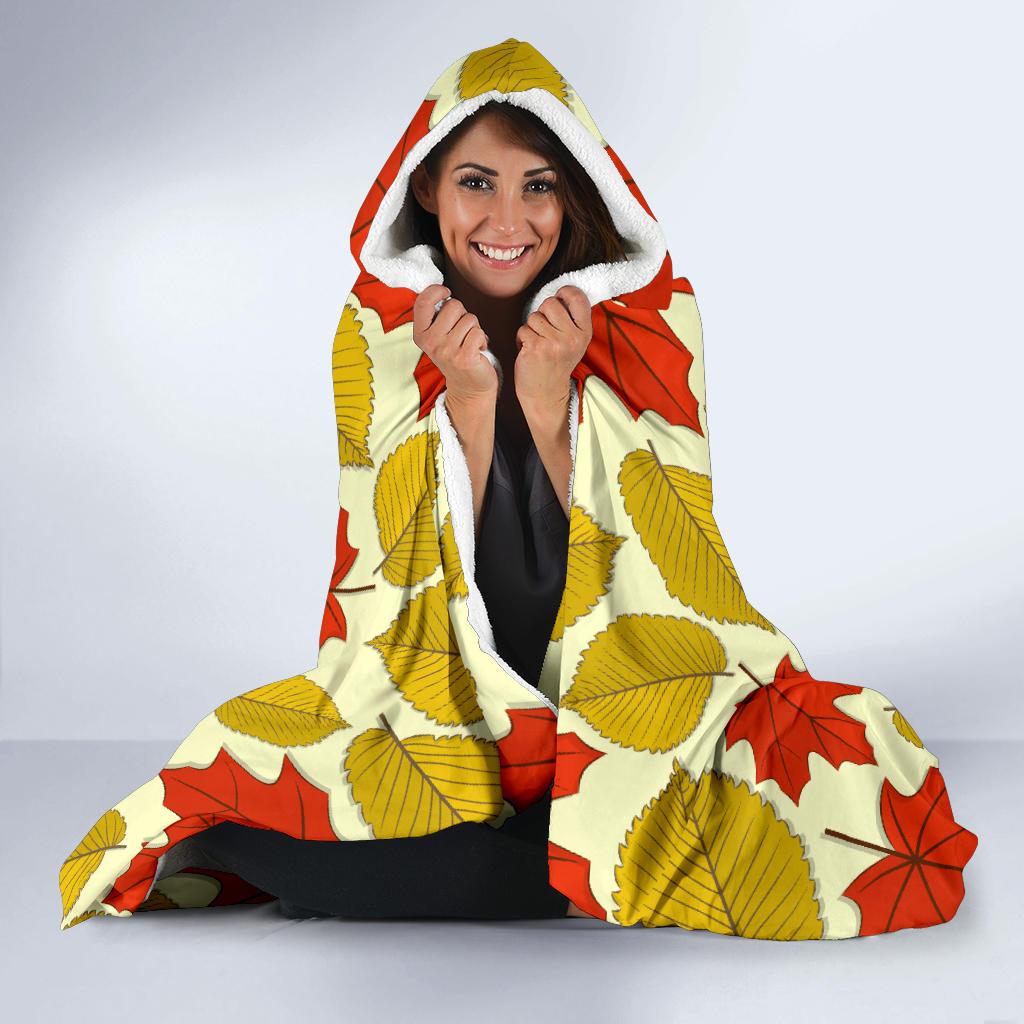 Elm Maple Leave Print Pattern Hooded Blanket-JTAMIGO.COM