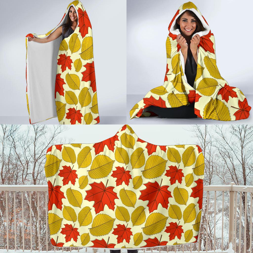 Elm Maple Leave Print Pattern Hooded Blanket-JTAMIGO.COM